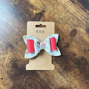 Handmade Bow Hair Clip in Red and Cream Cartoon Print